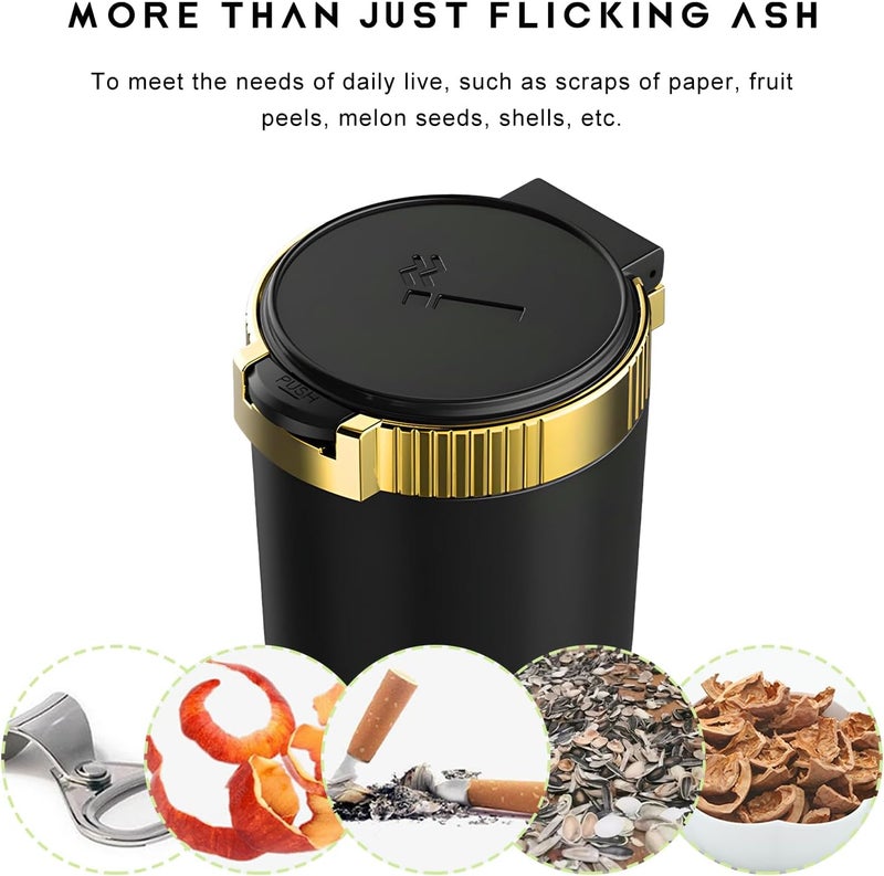 MUQIDA Car Ashtray with Lid, Auto Portable Stainless Steel Smokeless Ash Tray with LED Light, Detachable Windproof Ashtray Mini Trash Can for Most Car Cup Holder Home Office (Golden) - Image 5